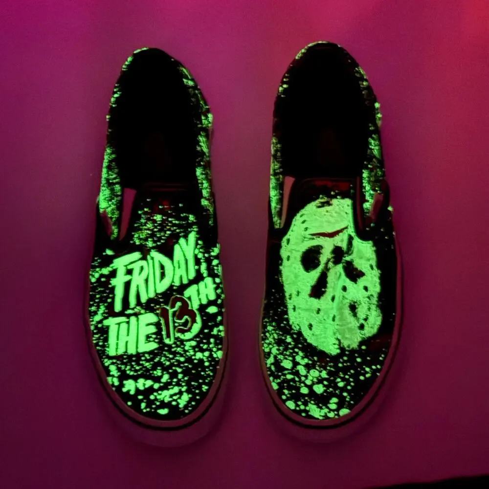 VANS x Friday The 13th Slip-On Jason Voorhees 6.5 Men 8 Women Glow in The Dark - Picture 2 of 12